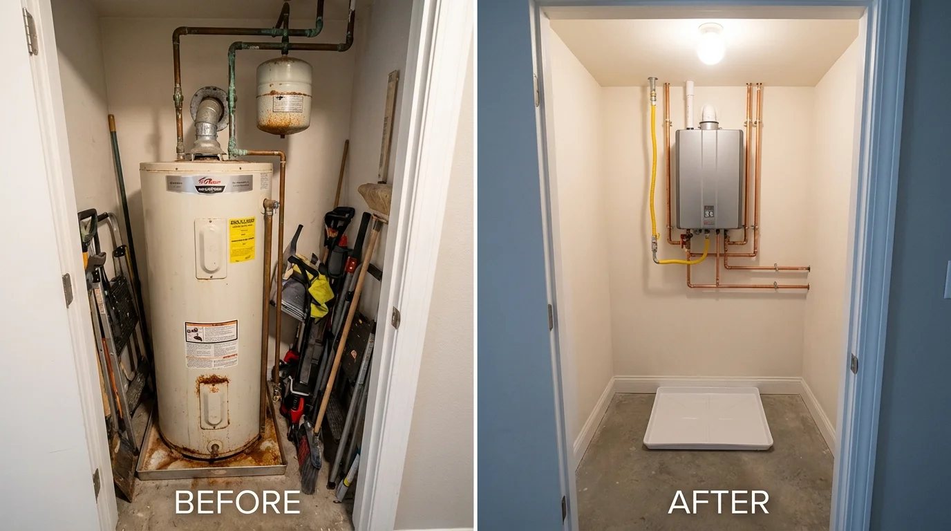 Tank water heater versus wall-mounted tankless unit comparison for Longview, WA homeowners