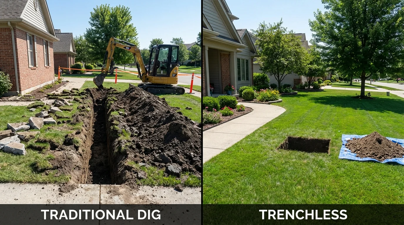 Trenchless sewer repair with minimal yard damage versus traditional excavation in Longview, WA